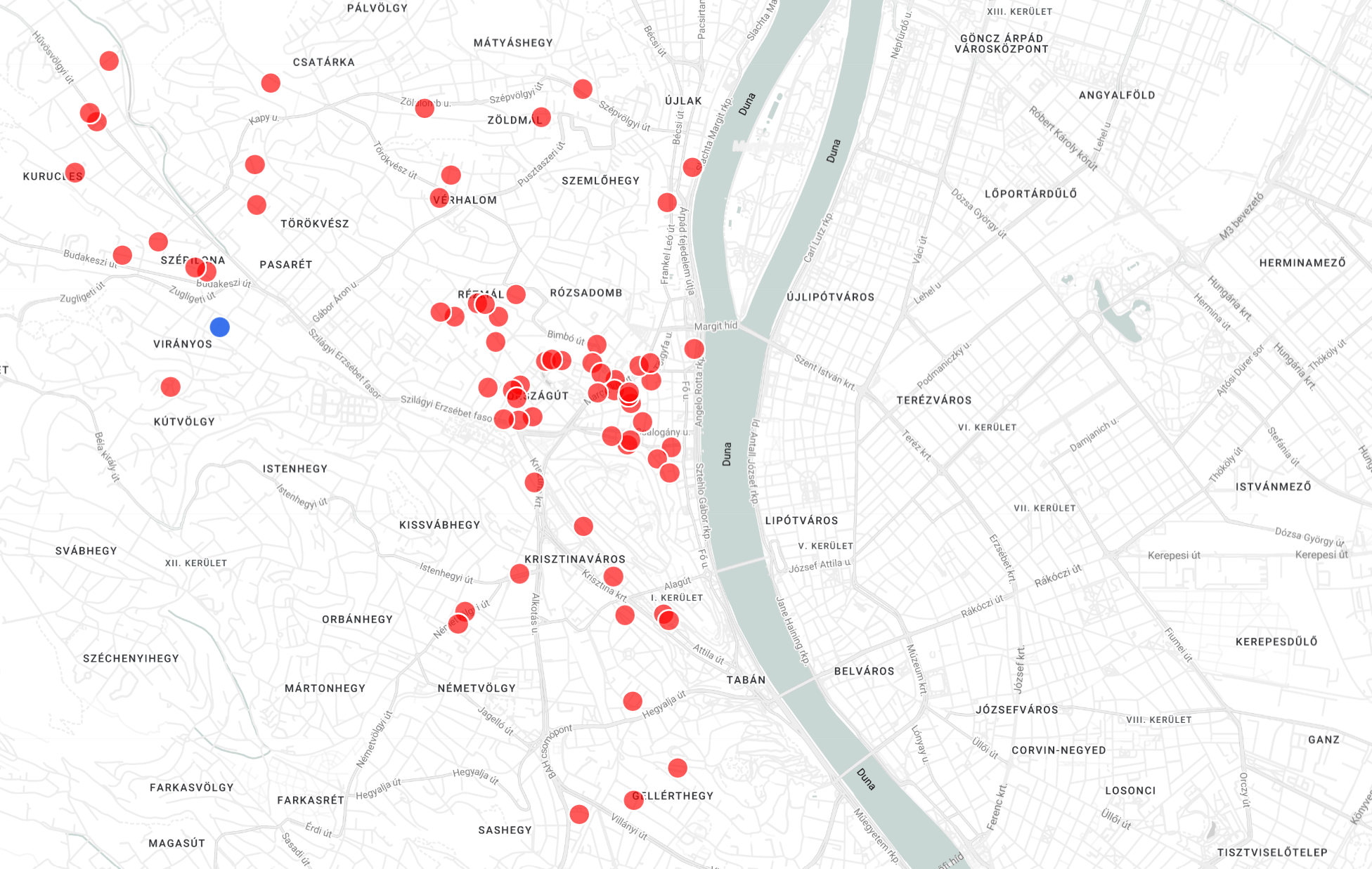 Referencia térkép - Társasház Buda által kezelt ingatlanok Budapest területén